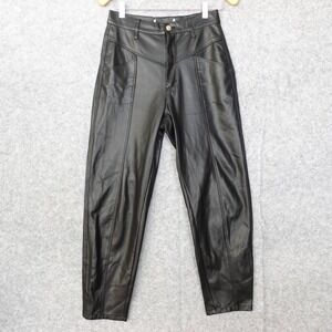 Zara Leather Tapered Pants XS Black High Rise Retro Edgy Rocker Party FAUX 27/26